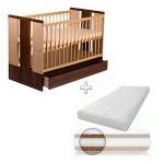 Patut din lemn cu sertar Paula Natur Wenge + Saltea Comfort 10 cm