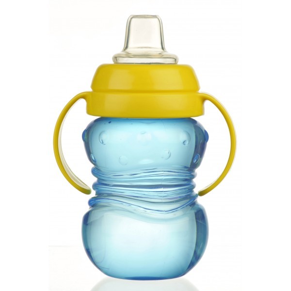Cana anticurgere Minut Baby 6+ cu manere si cioc silicon 275 ml Bleu