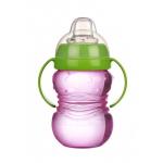 Cana anticurgere Minut Baby 6+ cu manere si cioc silicon 275 ml Roz
