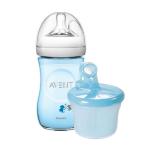 Pachet Biberon cu tetina debit lent 260 ml 1 luna+ Albastru + Doza pentru lapte praf Philips Avent