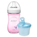 Pachet Biberon cu tetina debit lent 260 ml 1 luna+ Roz + Doza pentru lapte praf Philips Avent