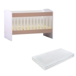 Patut din lemn transformabil Xenia White Cappuccino + Saltea 10 cm