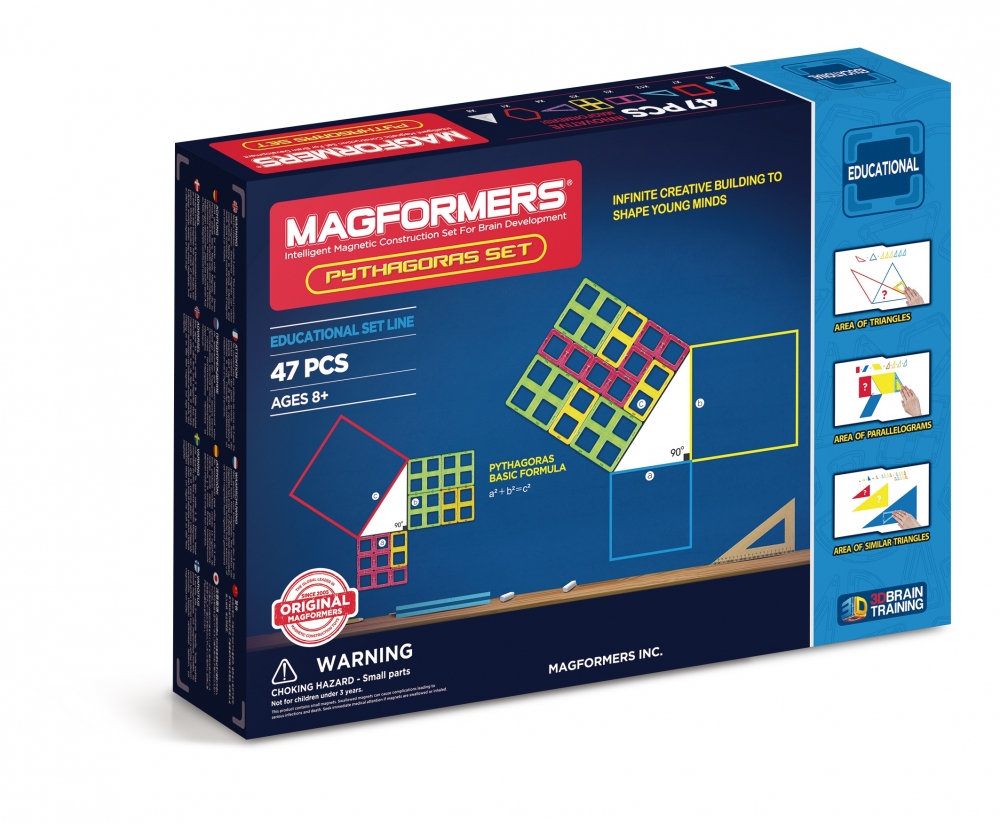 Joc de constructie magnetic Magformers - Educational - Set Pitagora (47 piese)