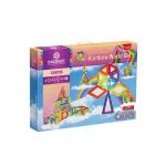 Joc magnetic educativ de constructie 3D Magspace 128 piese Rainbow World Set