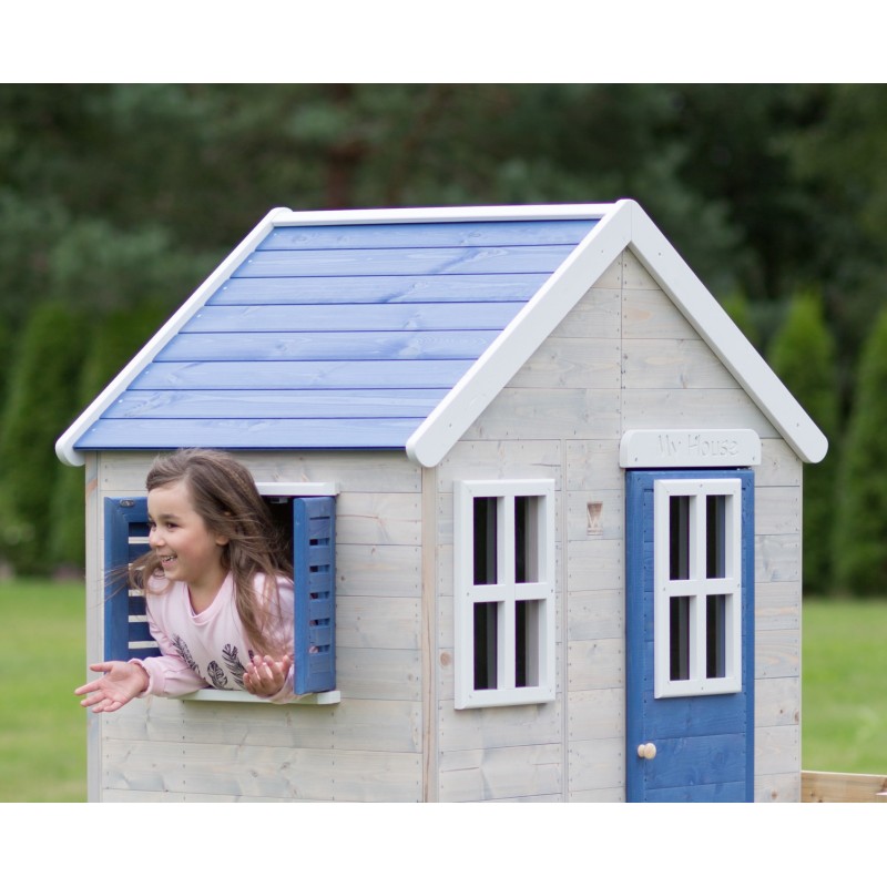Casuta de gradina My Blue Cottage House cu platforma si tobogan Wendi Toys albastru