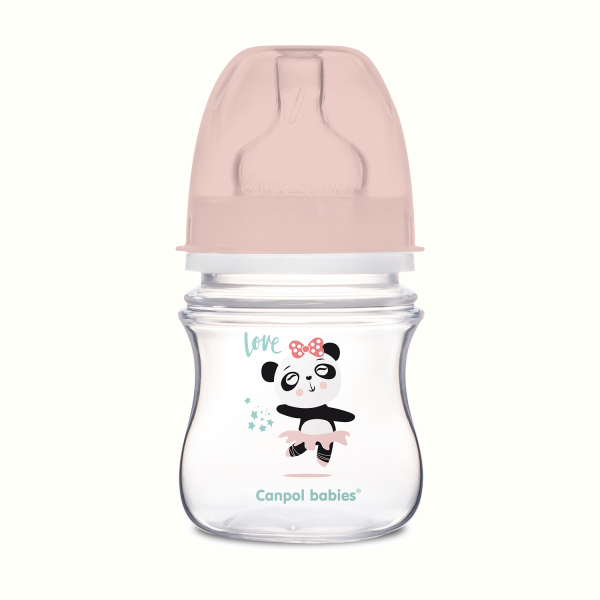 Biberon Anti-colici cu gat larg 120ml PP Canpol Babies Easy Start animale exotice pink 35220