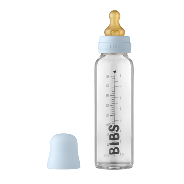 Set complet biberon din sticla anticolici Bibs 225 ml Baby Blue