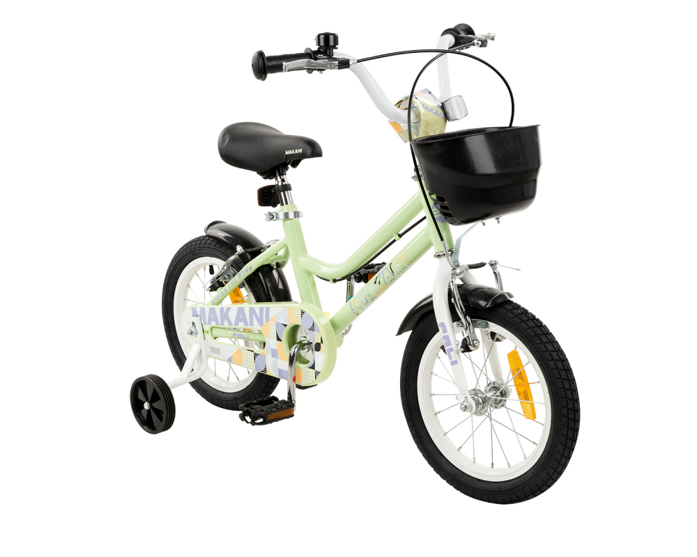 Bicicleta 14 inch cu roti ajutatoare si cosulet frontal Makani Pali Green