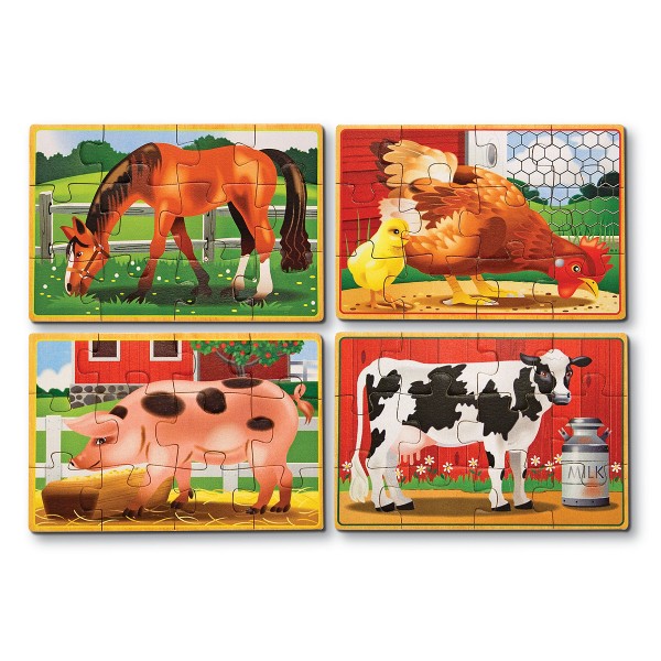 Set 4 puzzle lemn in cutie-Animale domestice