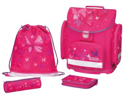 Ghiozdan echipat midi plus pink butterfly herlitz