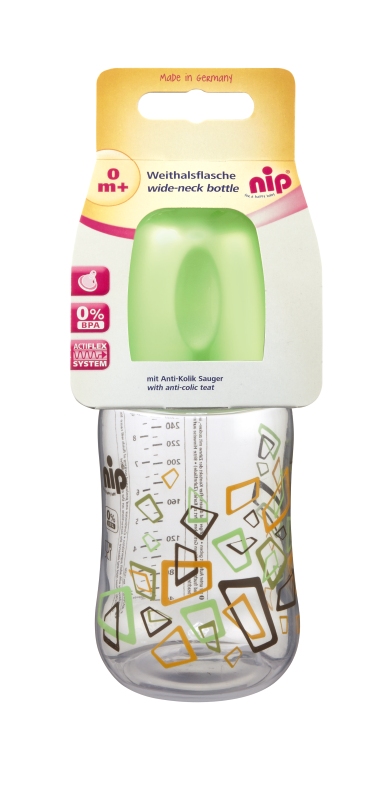 Biberon cu gat larg nip Boy PP 260 ml, tetina silicon ortodontica, debit mediu 0+ luni