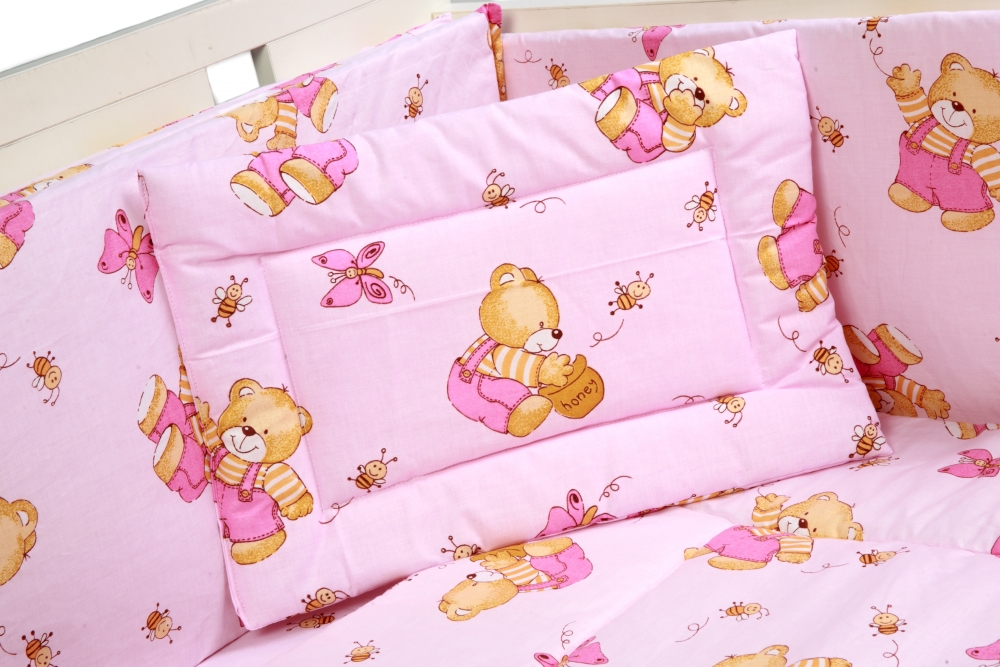 Lenjerie patut cu 5 piese honey bear pink