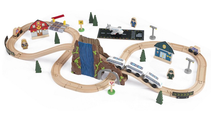 Trenulet din lemn Euro Express cu set de accesorii