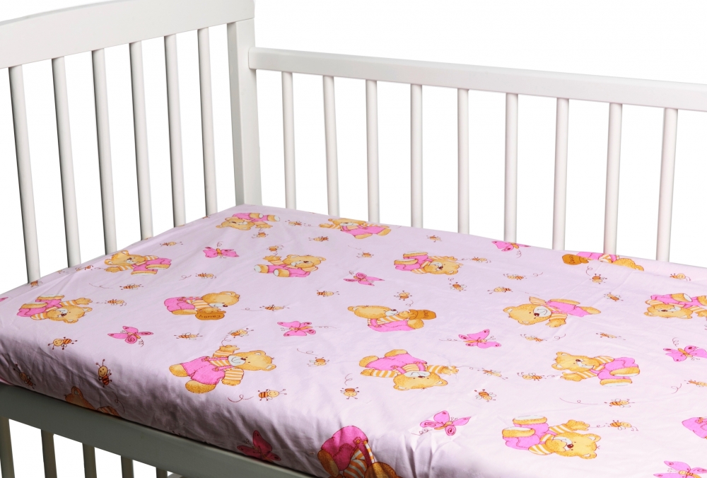 Cearceaf din bumbac cu elastic honey bear pink 120x60 cm