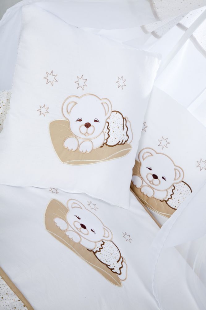 Set lenjerie brodata 3 piese sleeping teddy bear bej klups