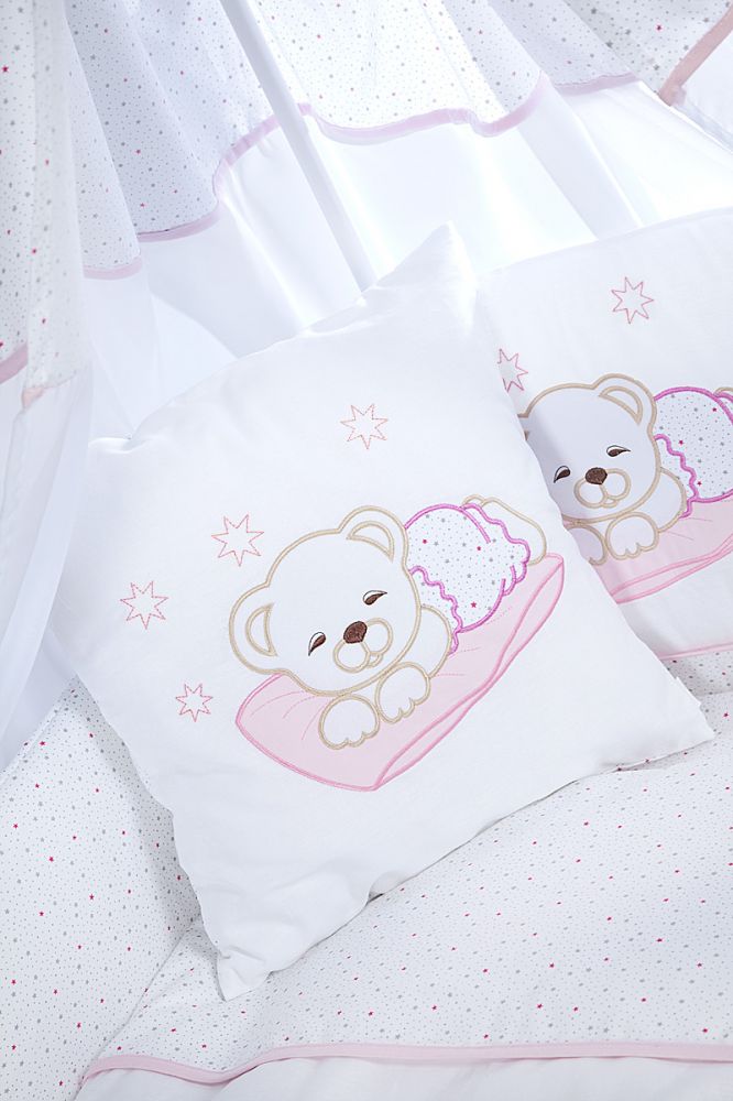 Set lenjerie brodata 5 piese sleeping teddy bear pink klups