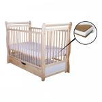 Patut din lemn Jas 120x60 cm cu sertar Natur + Saltea 10 cm
