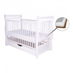 Patut din lemn Jas 120x60 cm cu sertar Alb + Saltea 9 cm
