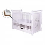 Patut din lemn Jas Ursulet 120x60 cm cu sertar Alb + Saltea 9 cm