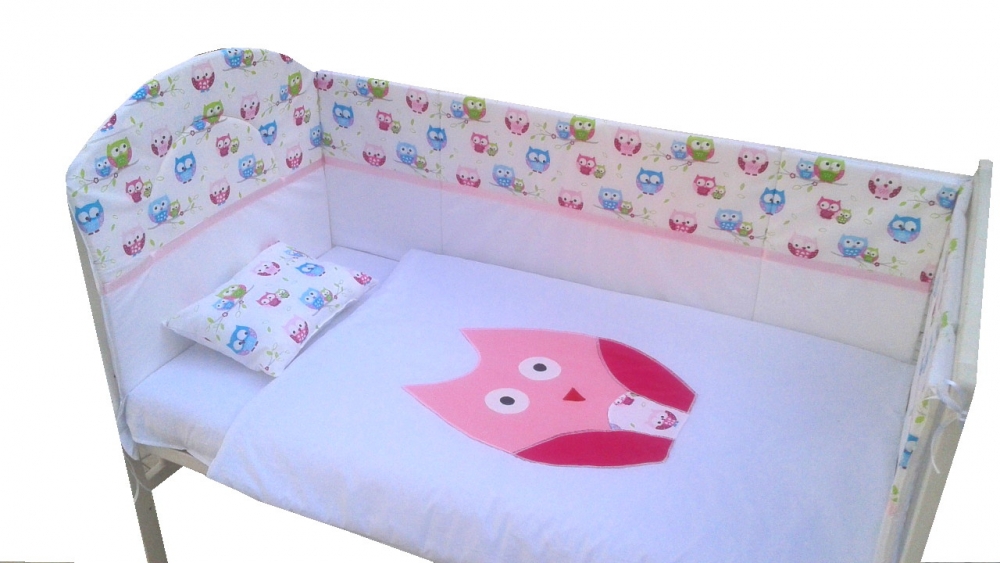 Lenjerie de pat 7 piese 140x70 bufnite vesele