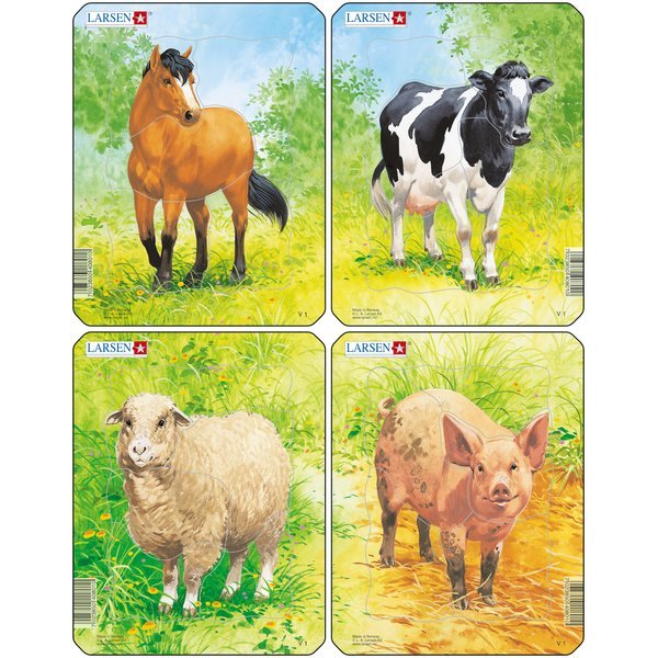 Set 4 Puzzle-uri Animale: Cal, Vaca, Oaie si Porc, 5 piese Larsen LRV1