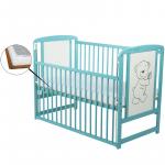 Patut din lemn Timmi 120x60 cm cu laterala culisanta Mint + Saltea 9 cm