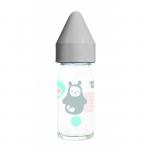 Biberon sticla 110 ml BAO gri, tetina anticolici din silicon NN 0-4 luni