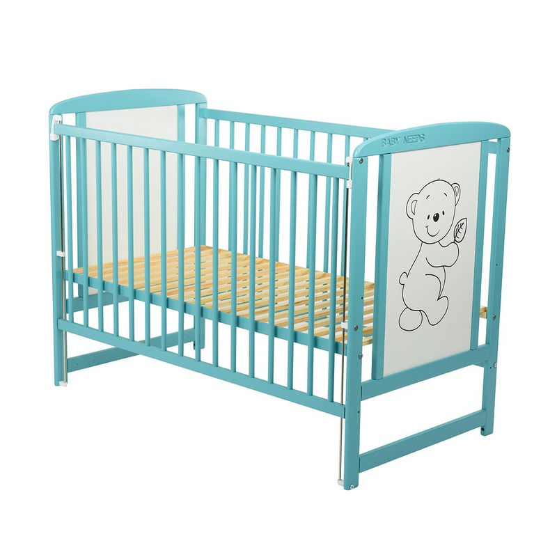 Patut din lemn Timmi BabyNeeds 120x60 cm cu laterala culisanta Mint - 1