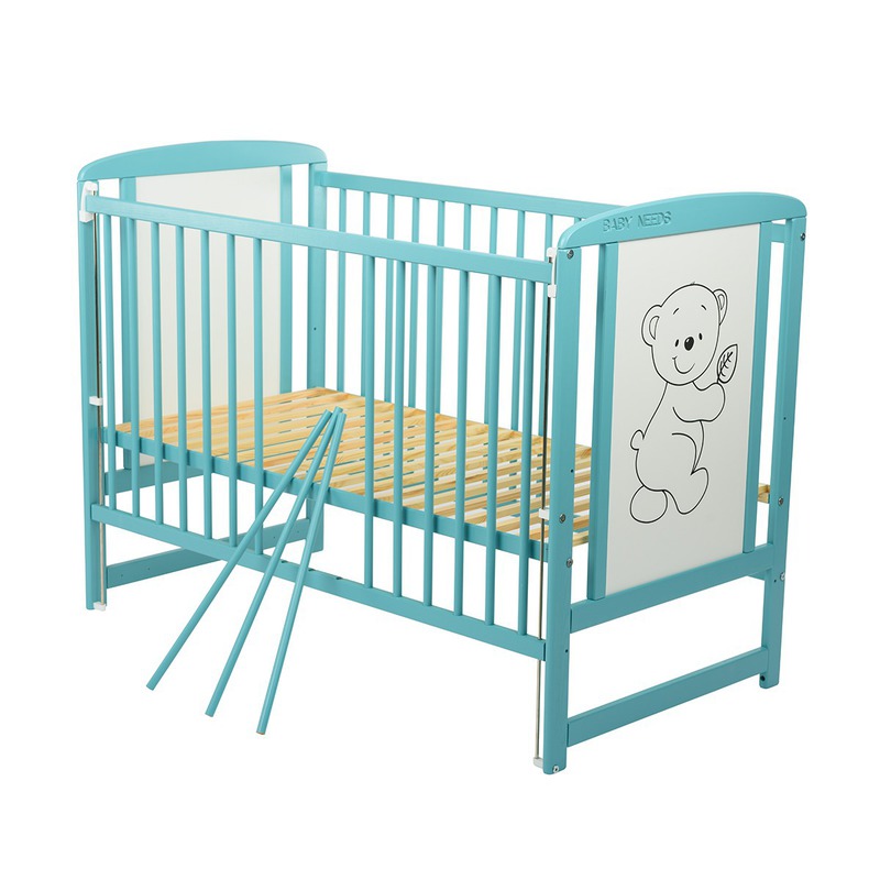 Patut din lemn Timmi BabyNeeds 120x60 cm cu laterala culisanta Mint - 2