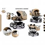 Carucior pentru gemeni Mikado Duet 3 in 1 D-17 (Cappuccino/Sahara)