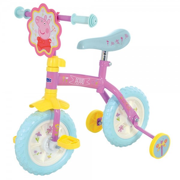 Bicicleta copii Peppa Pig 10 inch 2 in 1 cu si fara pedale si roti ajutatoare MVS