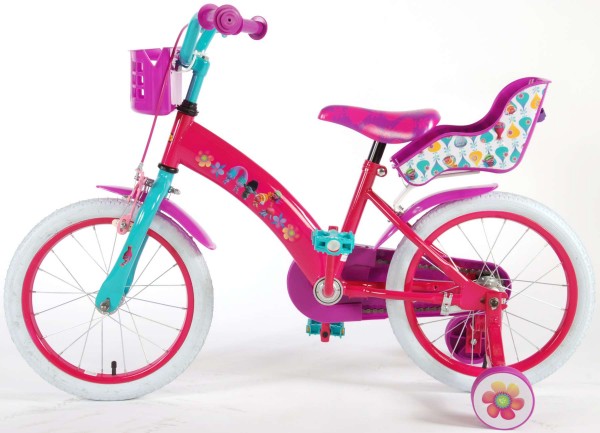 Bicicleta pentru fetite Trolls Volare 16 inch cu roti ajutatoare nichiduta.ro