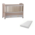 Patut din lemn cu sertar si laterala culisabila Cleo Birch White + Saltea 12 cm