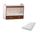 Patut din lemn cu sertar si sistem de leganare Tony Birch Brown + Saltea 12 cm
