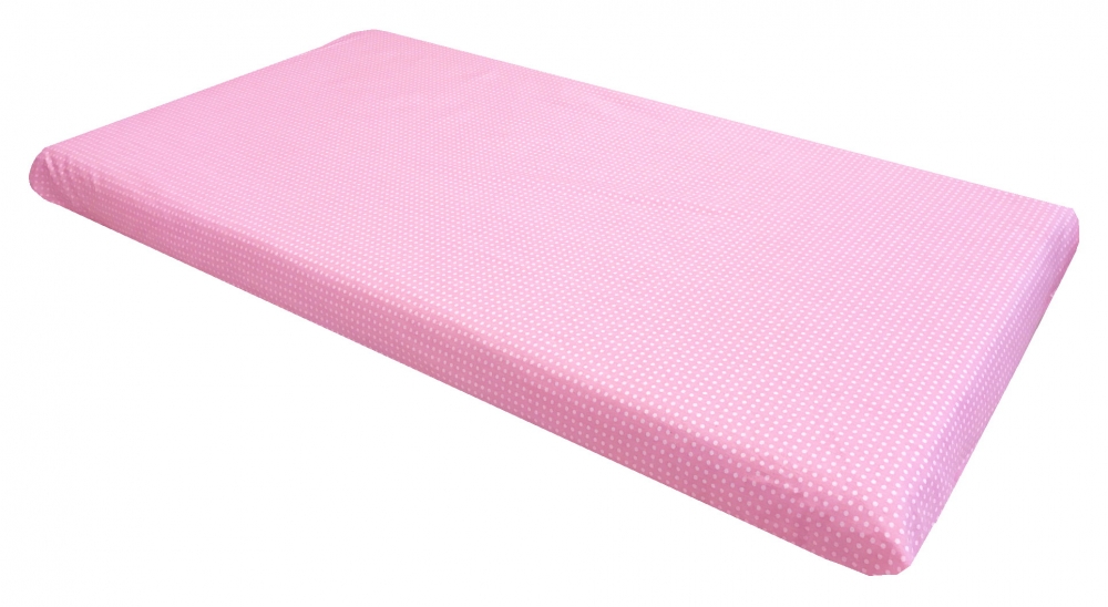 Cearsaf cu elastic pe colt 120x60 cm Buline albe pe roz - 1
