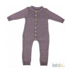 Salopeta overall din lana merinos organica impletita Iobio Chocolate Brown 62/68