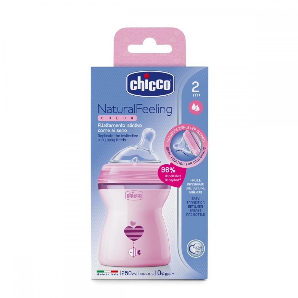 Biberon Chicco Natural Feeling roz 250ml t.s. 2luni+ 0BPA 0%BPA imagine noua responsabilitatesociala.ro