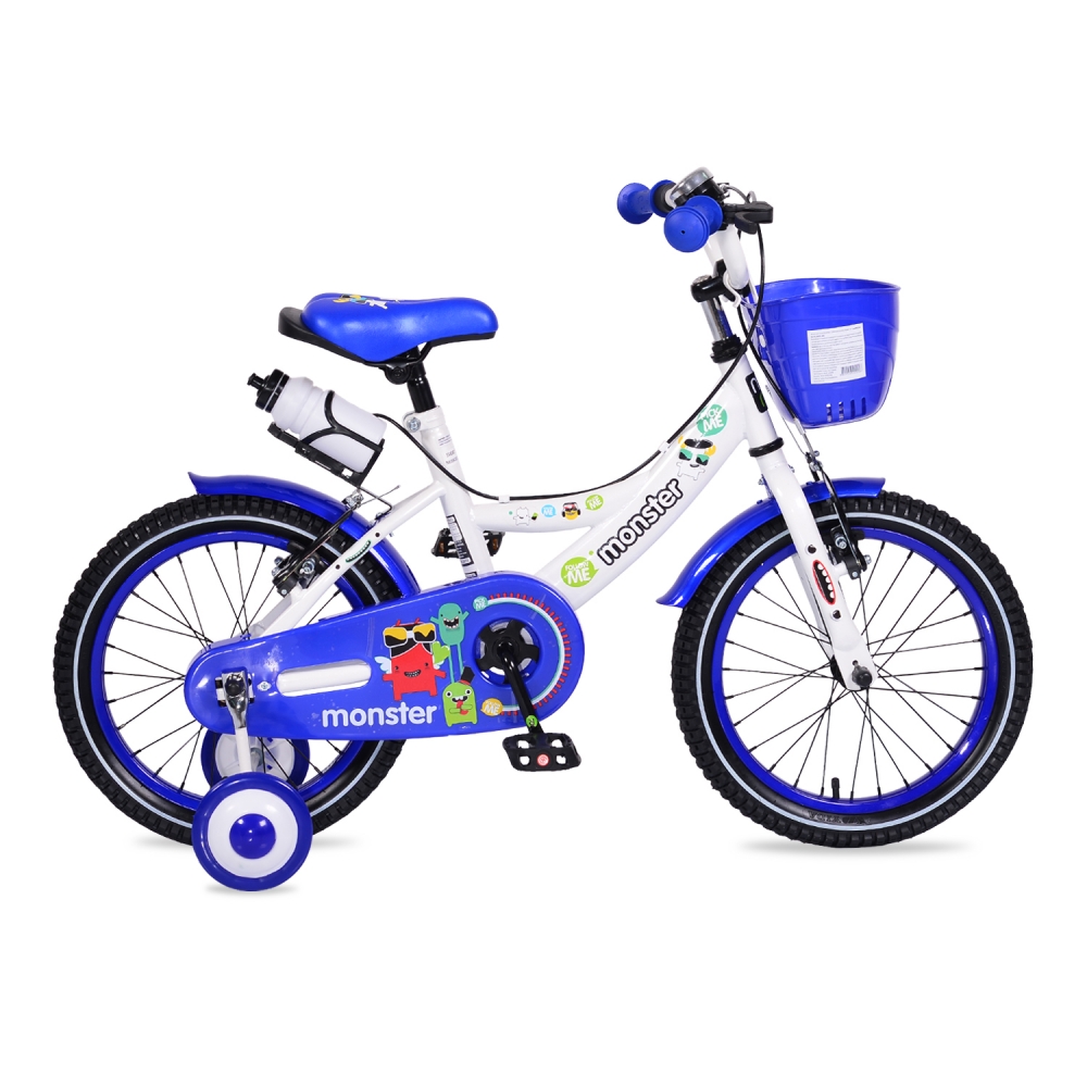 Bicicleta pentru baieti cu roti ajutatoare Little Monster Blue 20 inch ajutatoare Biciclete Copii