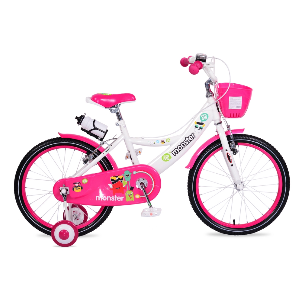 Bicicleta pentru fetite cu roti ajutatoare Little Monster Pink 20 inch MONI imagine noua