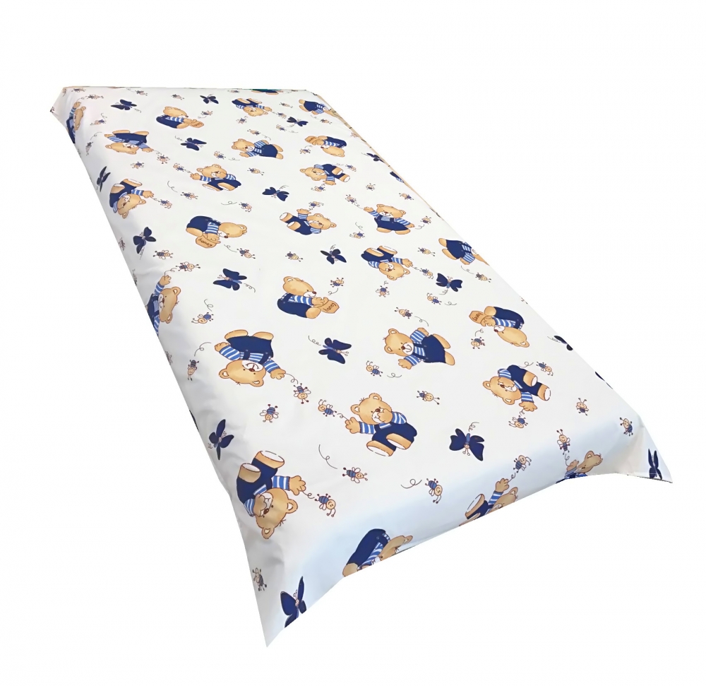 Cearsaf cu elastic pe colt 140x70 cm ursuleti pe alb