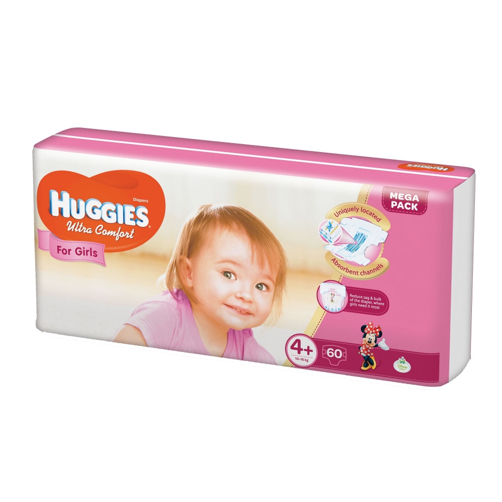 Scutece Huggies Ultra Confort  Mega Pack 4+ Girl 10-16 Kg 60 buc