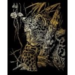 Set gravura pe folie aurie leopard