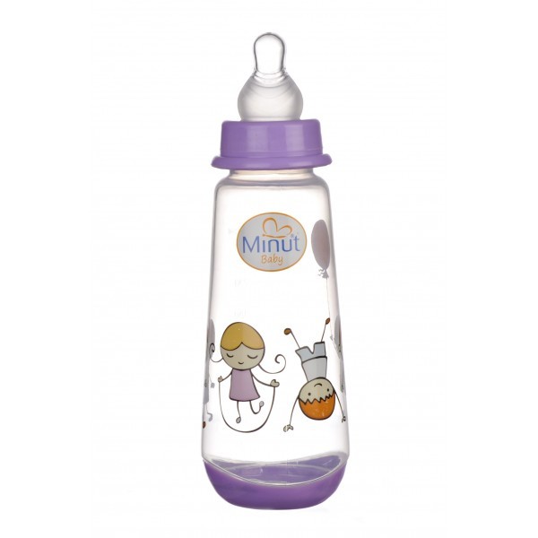 Biberon minut baby 250ml cu tetina silicon 3+ mov