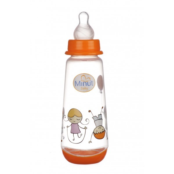 Biberon minut baby 250ml cu tetina silicon 3+ portocaliu