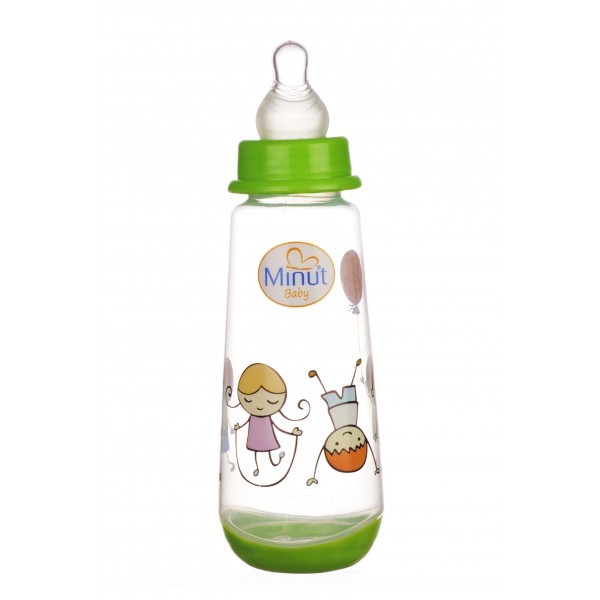 Biberon minut baby 250ml cu tetina silicon 3+ verde