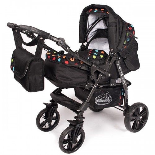 Carucior Hubners Tessa Lux 2 in 1 negru cu buline colorate