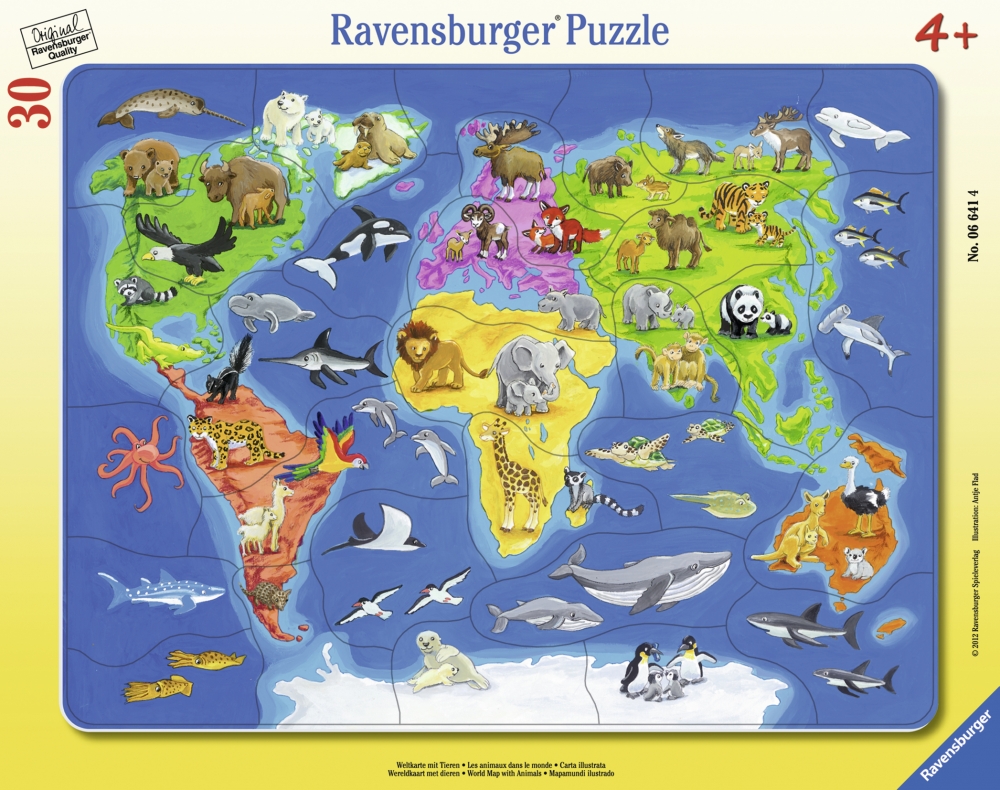 Puzzle harta lumii cu animale 30 piese