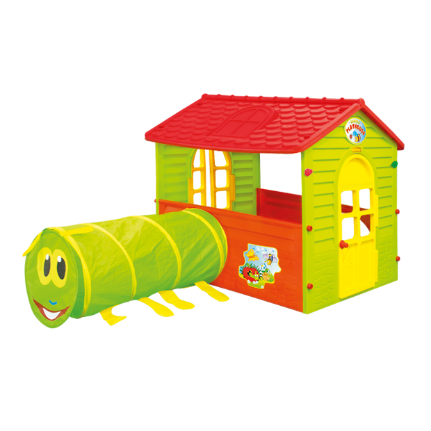 Casuta Play House cu Tunel Caterpillar Mochtoys