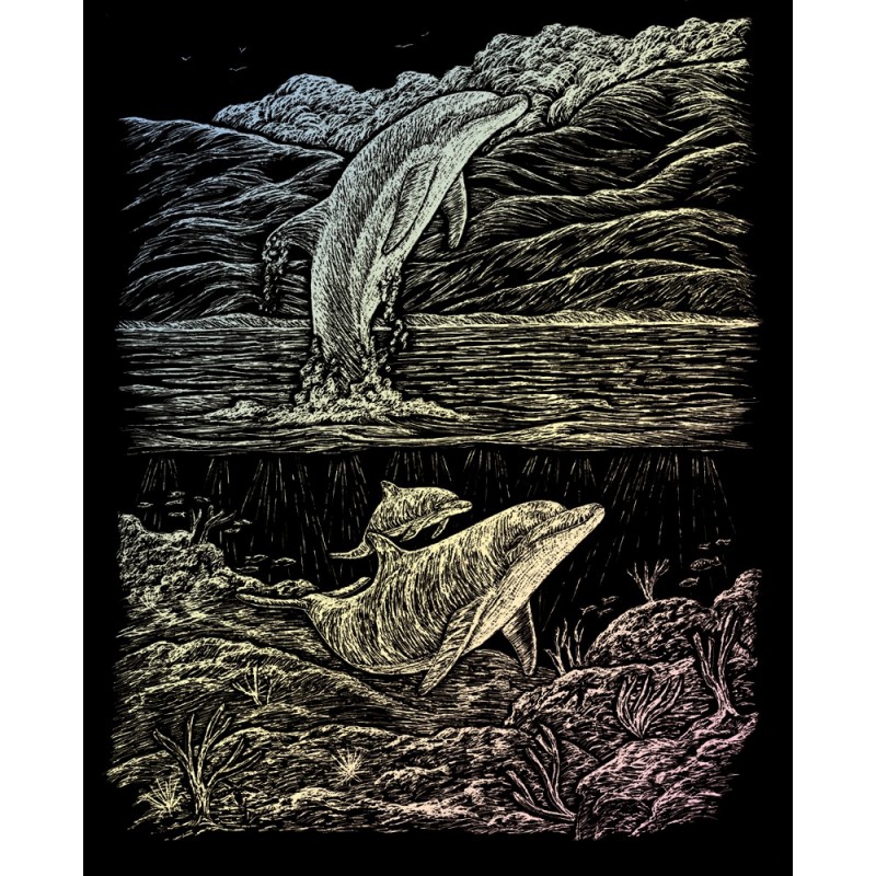 Set gravura pe folie holografica  Delfini