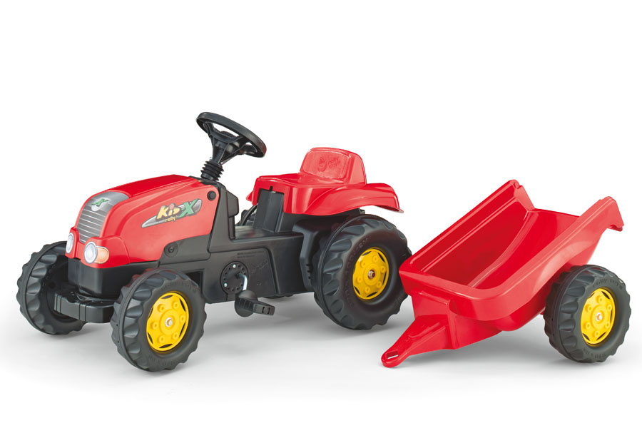 Tractor cu pedale Rolly Kid X rosu cu remorca Kid imagine 2022 protejamcopilaria.ro